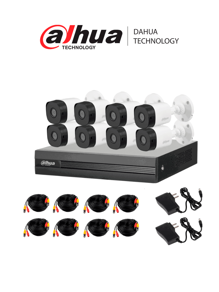 DAHUA KITXVR1B08- I+8-B1A21- Kit de 8 Canales 2 Megapixeles DVR Cooper-I WizSense Con IA H.265+ 8 Camaras B1A21 1080p 8 Canales + 2 IP o Hasta 10 Canales IP 4 Canales SMD Plus Busqueda de Humanos y Vehiculos Accesorios Incluidos #PreciosHot/24 MESES GTIA