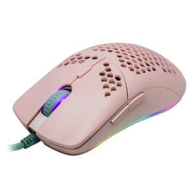 *Mouse GAME FACTOR MOG601, Juego, Laser, 16000 DPI, Rosa